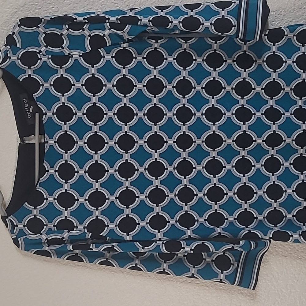 White House Black Market XS Teal Black and White  Geometrical Dress - Picture 2 of 9